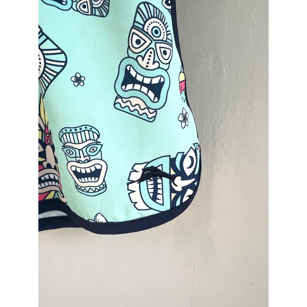 Tommy Bahama Boy Swim Trunks Size 5/6 Tiki‎ Print Tribal Masks Swim Shorts Mint - Picture 4 of 7